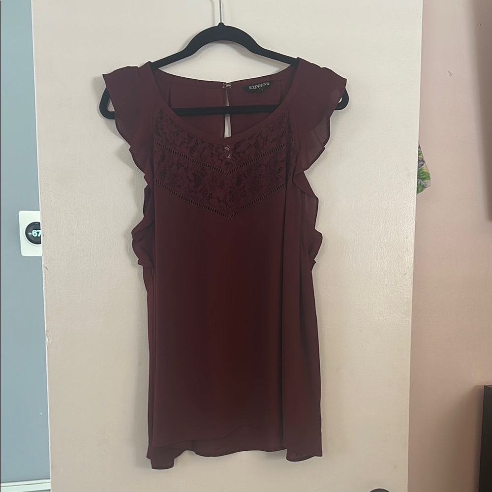 Express Burgundy Ruffle Sleeve Top
